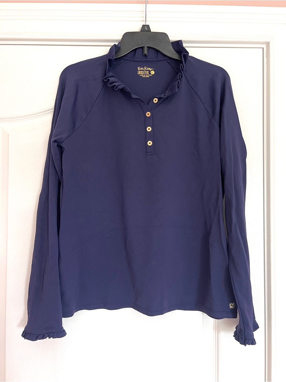 Lilly Pulitzer Navy Ruffle-Trim Long Sleeve Athletic top